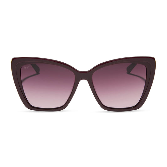 diff eyewear featuring the becky ii cateye sunglasses with a dark cherry lacquer frame and dark cherry gradient polarized lenses front view