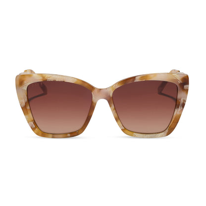 diff eyewear becky ii cat eye sunglasses with a gilded tortoise and gold metal frame with brown gradient lenses front view