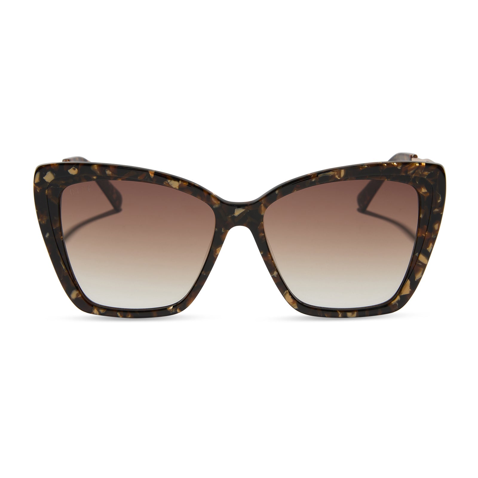 diff eyewear featuring the becky ii cateye sunglasses with a glitter tortoise frame and brown gradient lenses front view