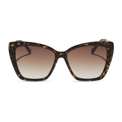 diff eyewear featuring the becky ii cateye sunglasses with a glitter tortoise frame and brown gradient lenses front view