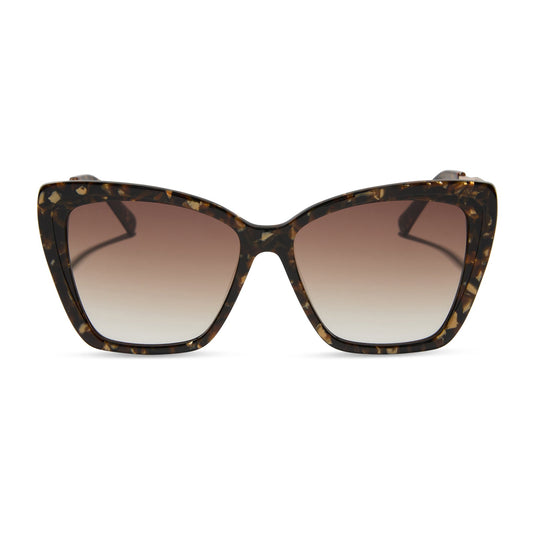 diff eyewear featuring the becky ii cateye sunglasses with a glitter tortoise frame and brown gradient lenses front view