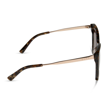 diff eyewear featuring the becky ii cateye sunglasses with a glitter tortoise frame and brown gradient lenses side view
