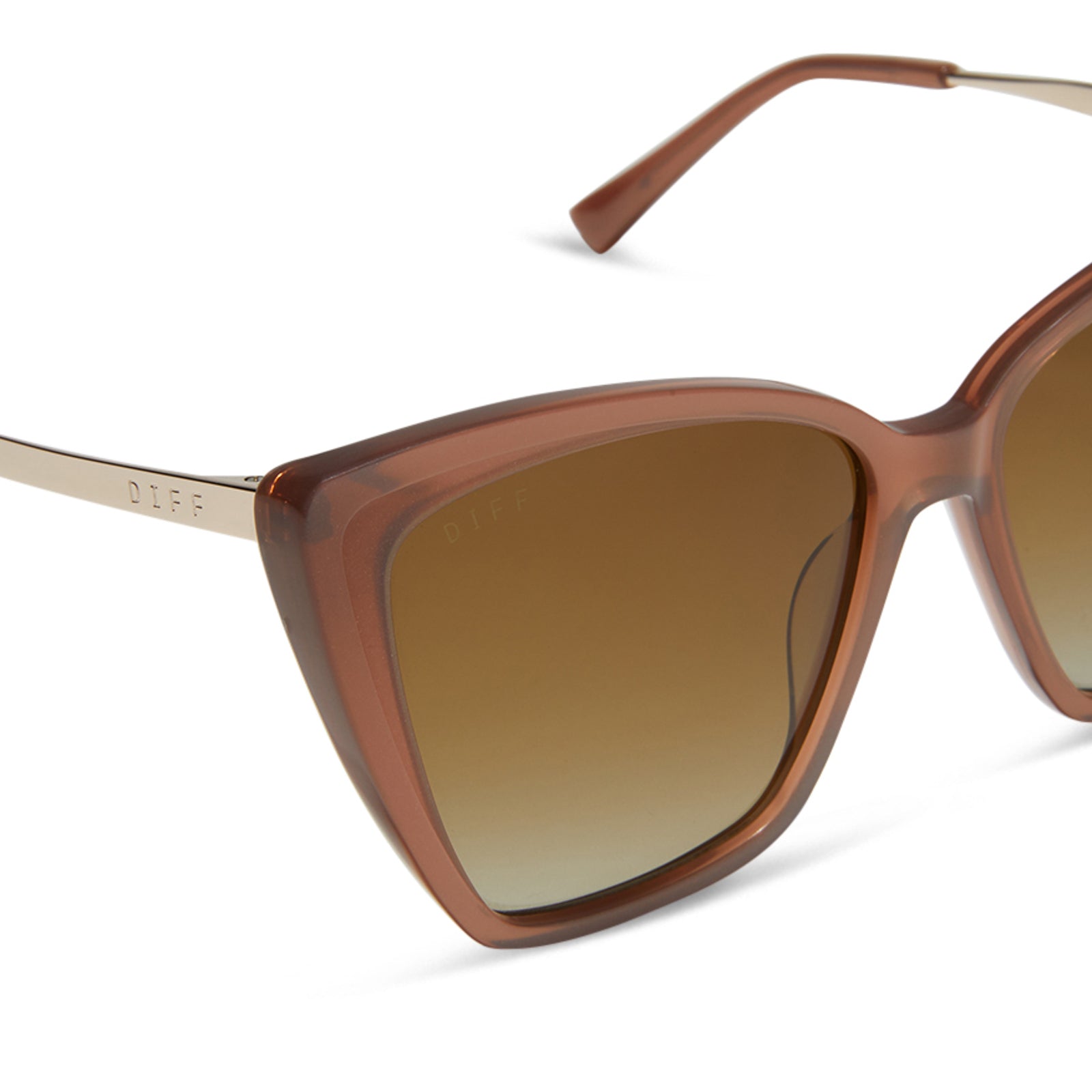 diff eyewear becky ii oversized cat eye sunglasses with a macchiato brown frame and brown gradient polarized lenses detailed view