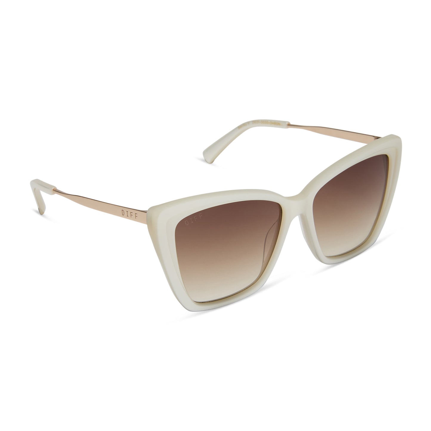 diff eyewear wholesale becky ii cat eye sunglasses with a cream frame and brown gradient lenses angled view