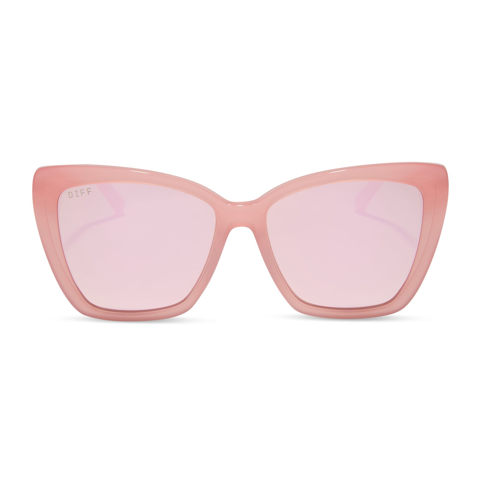 diff eyewear featuring the becky ii cat eye sunglasses with a peach frame and cherry blossom mirror lenses front view