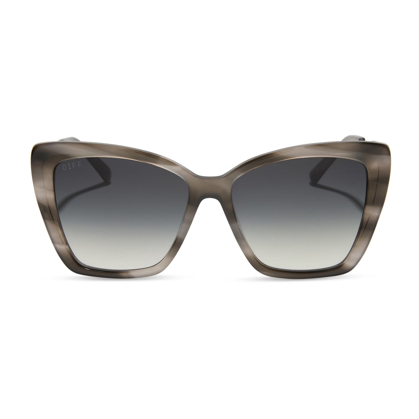 diff eyewear featuring the becky ii cateye sunglasses with a smoke marble frame and grey gradient lenses front view