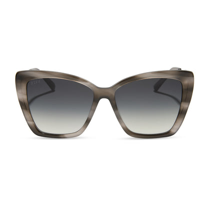 diff eyewear featuring the becky ii cateye sunglasses with a smoke marble frame and grey gradient lenses front view