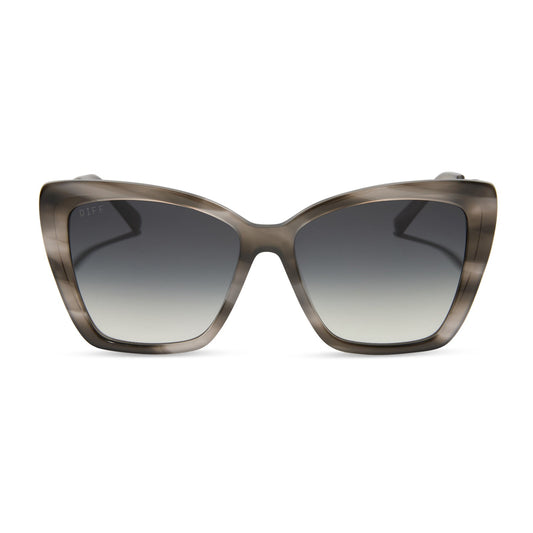diff eyewear featuring the becky ii cateye sunglasses with a smoke marble frame and grey gradient lenses front view