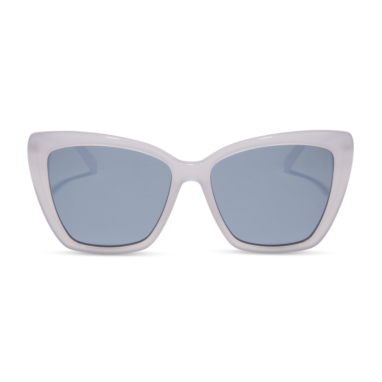 diff eyewear wholesale becky ii cat eye sunglasses with a thistle light purple frame and grey with silver flash lenses front view
