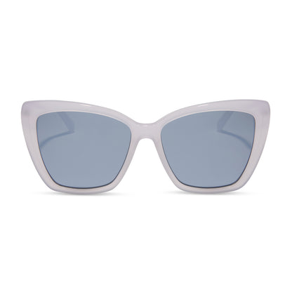 diff eyewear wholesale becky ii cat eye sunglasses with a thistle light purple frame and grey with silver flash lenses front view