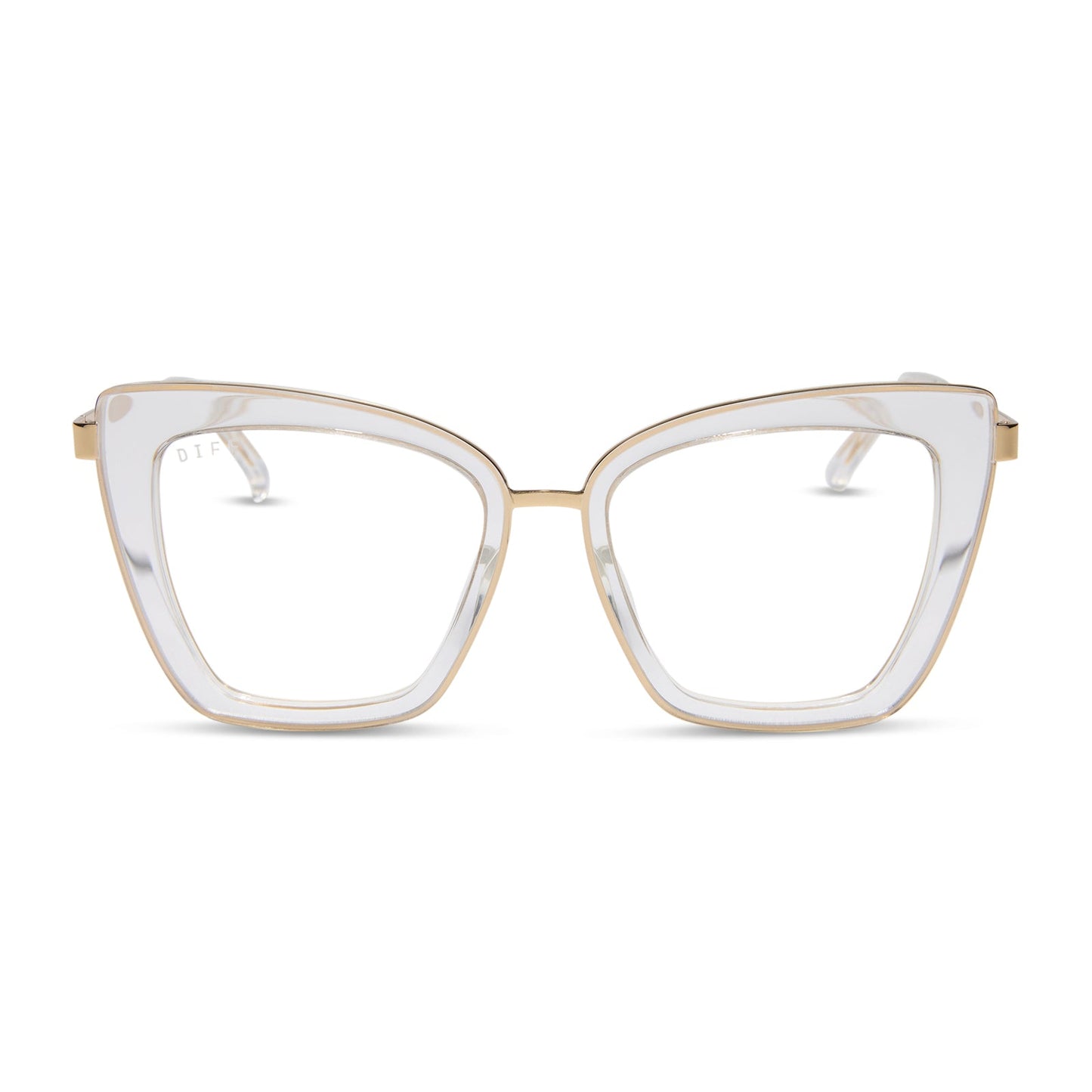 diff eyewear featuring the becky iv cat eye prescription glasses with a clear crystal with gold frame front view