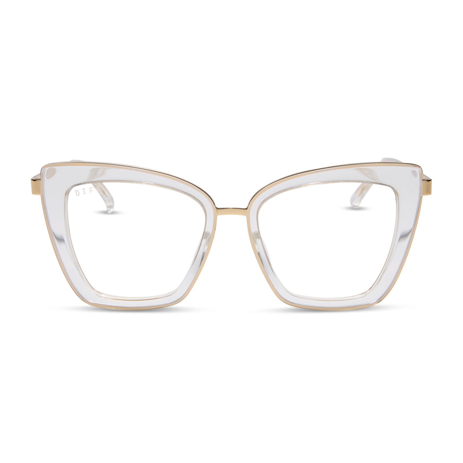 diff eyewear featuring the becky iv cat eye prescription glasses with a clear crystal with gold frame front view
