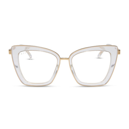 diff eyewear featuring the becky iv cat eye prescription glasses with a clear crystal with gold frame front view