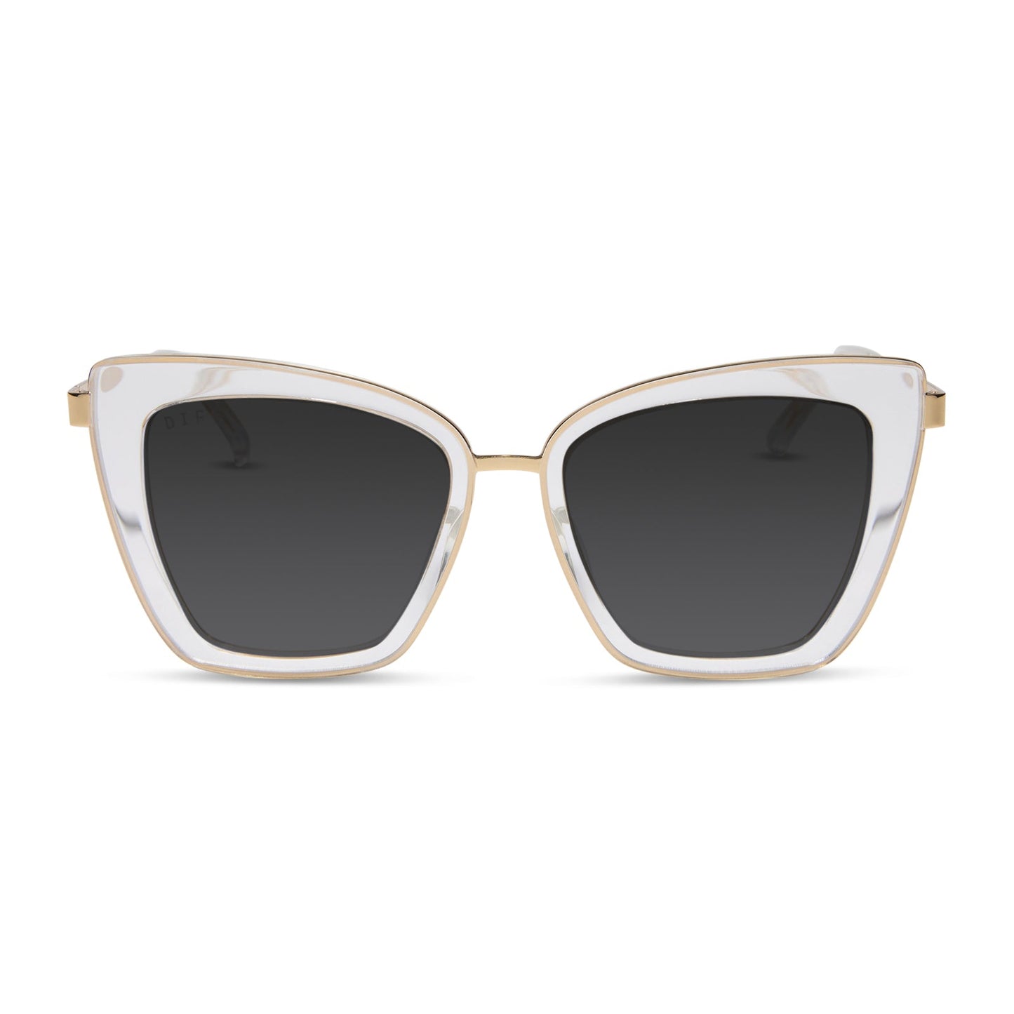diff eyewear featuring the becky iv cat eye prescription sunglasses with a clear crystal with gold frame front view