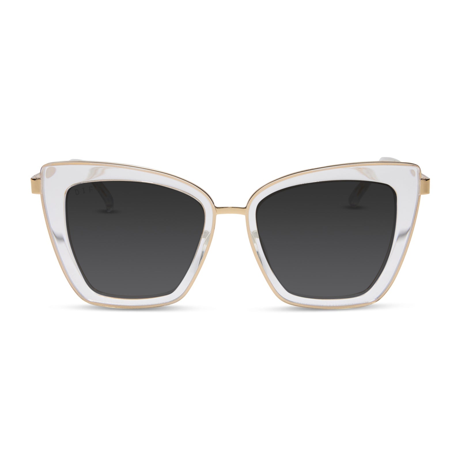 diff eyewear featuring the becky iv cat eye prescription sunglasses with a clear crystal with gold frame front view