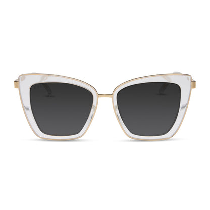 diff eyewear featuring the becky iv cat eye prescription sunglasses with a clear crystal with gold frame front view