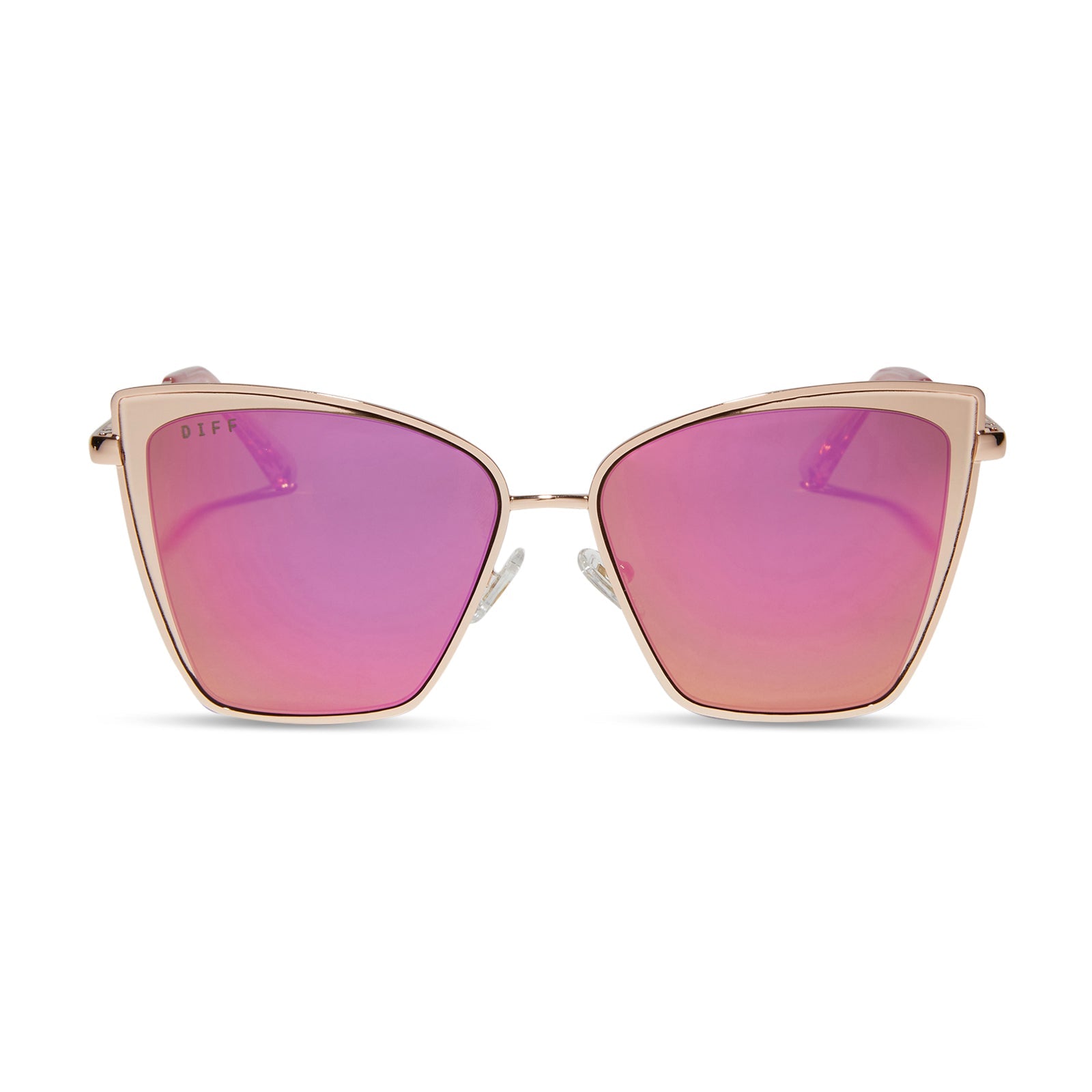 diff eyewear becky rose gold frame with pink mirror lens sunglasses front view