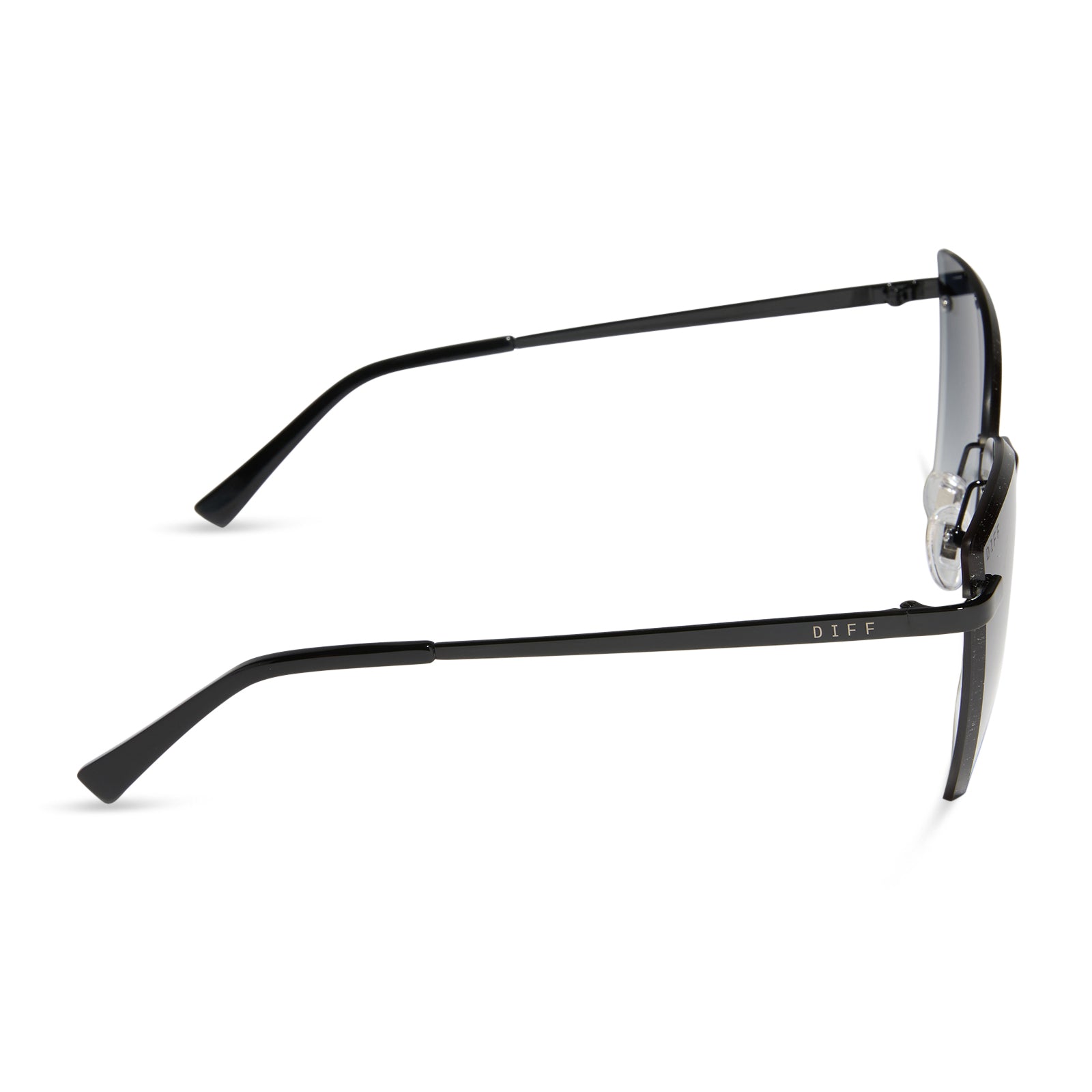 diff eyewear wholesale becky v cat eye sunglasses with a black frame and grey gradient lenses side view