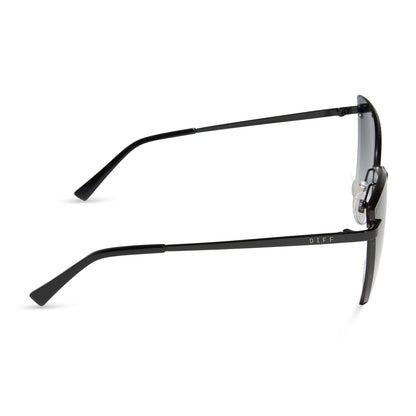 diff eyewear wholesale becky v cat eye sunglasses with a black frame and grey gradient lenses side view