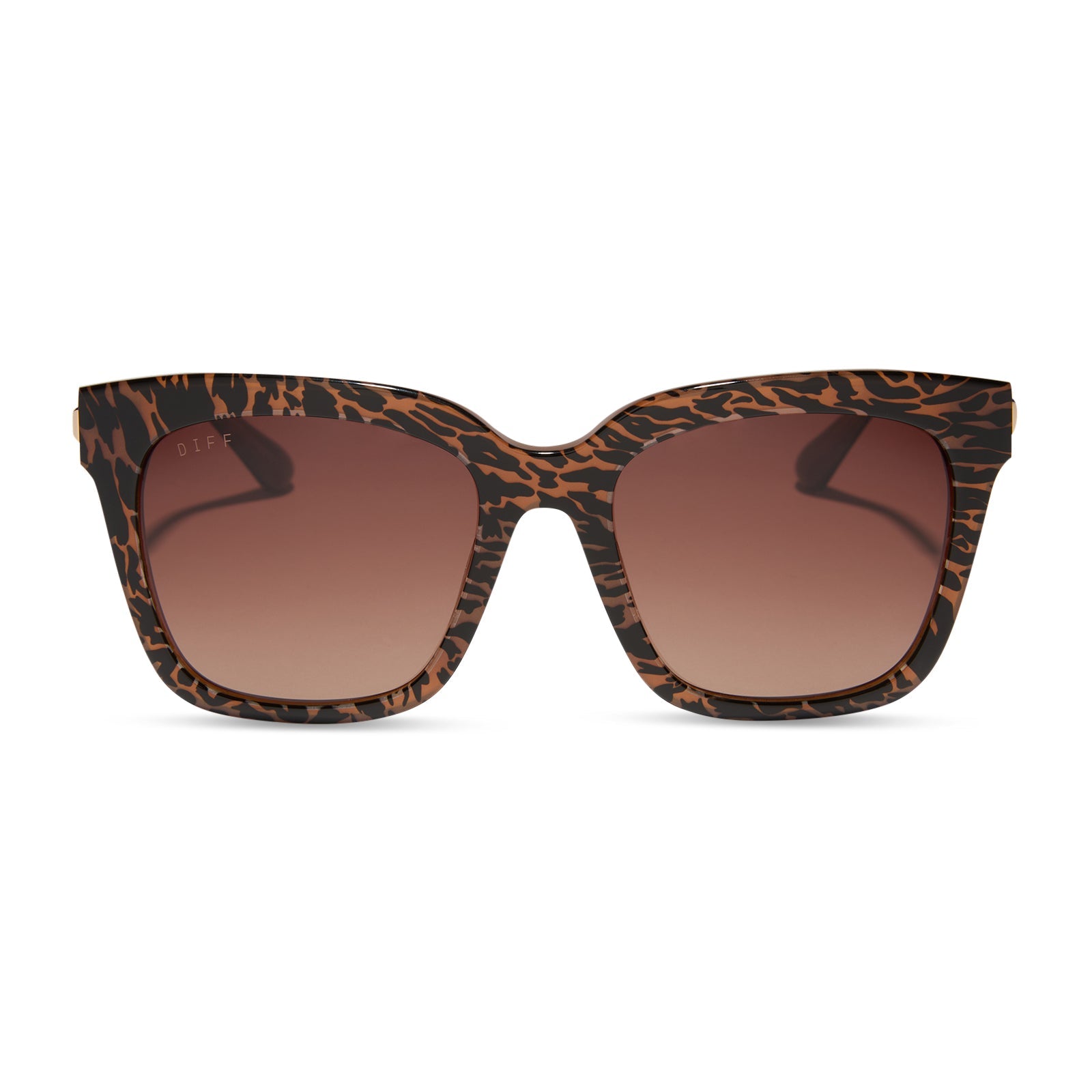 diff eyewear featuring the bella square sunglasses with a animal print frame and brown gradient lenses front view