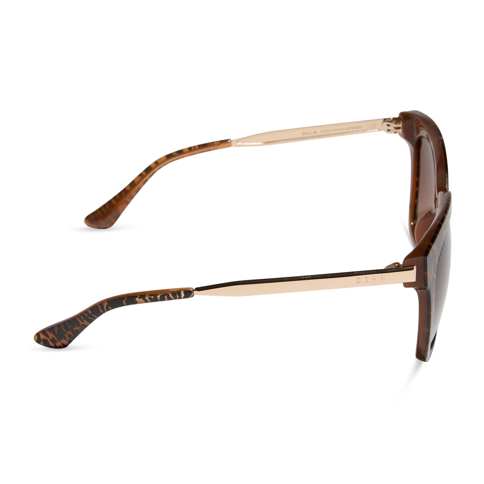 diff eyewear featuring the bella square sunglasses with a animal print frame and brown gradient lenses side view