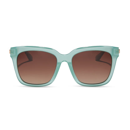diff eyewear wholesale bella square sunglasses with a aquatic awe teal frame and brown gradient lenses front view