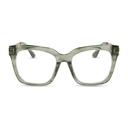 diff eyewear featuring the bella square prescription glasses with a cool matcha green frame front view