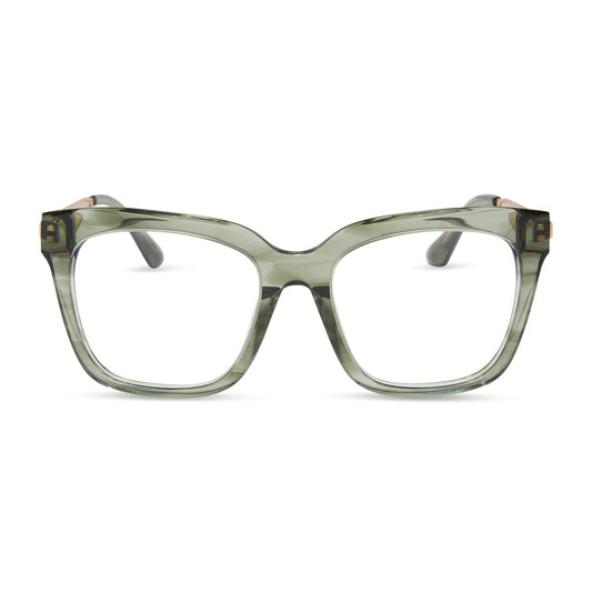 diff eyewear featuring the bella square prescription glasses with a cool matcha green frame front view