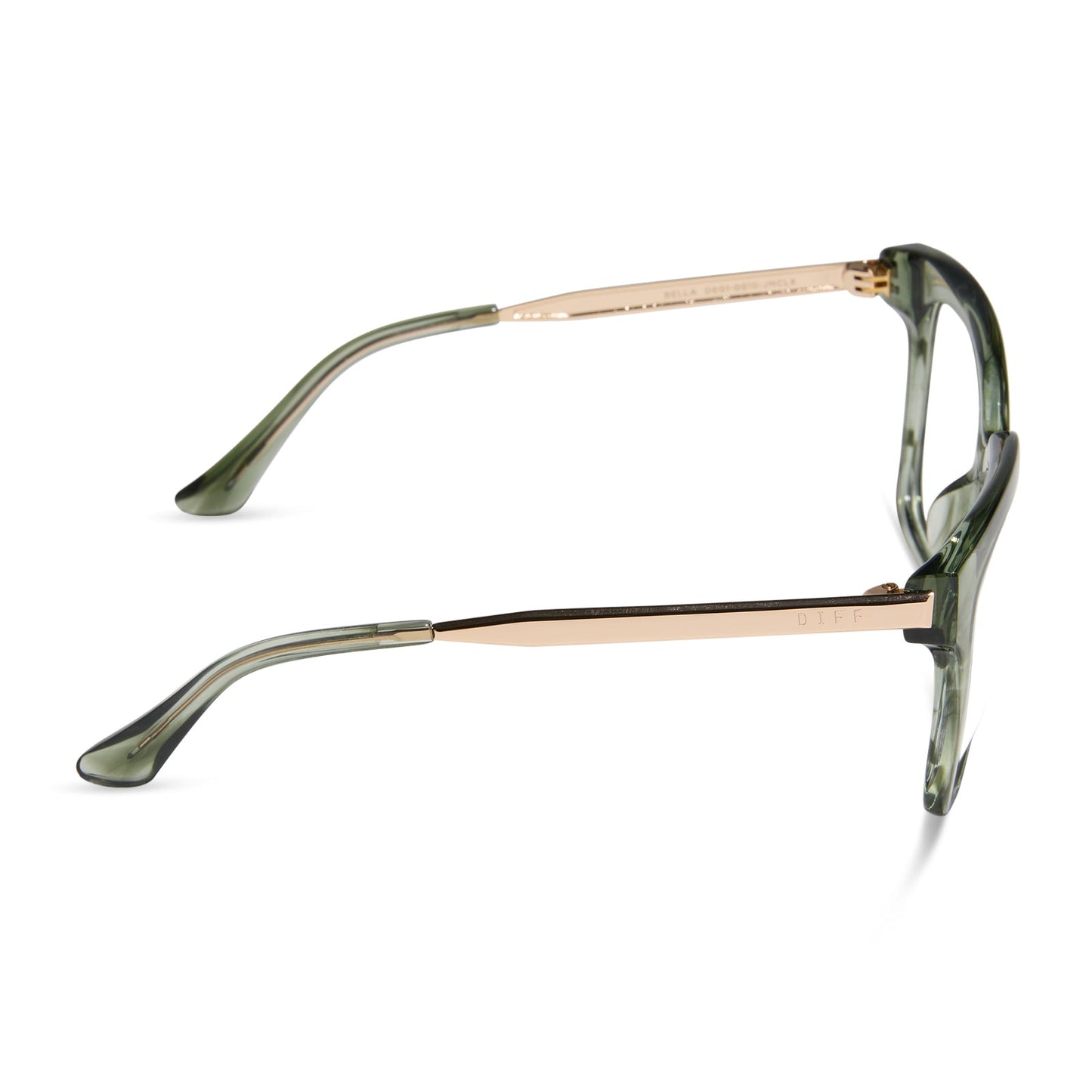 diff eyewear featuring the bella square prescription glasses with a cool matcha green frame side view