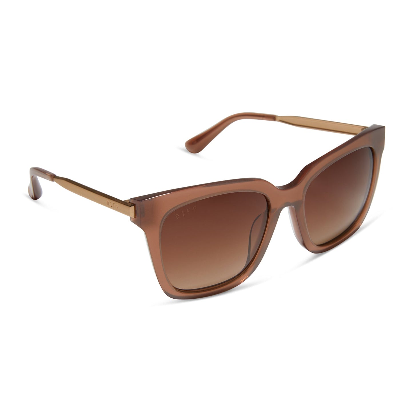 diff eyewear bella oversized square sunglasses with a macchiato brown frame and brown gradient polarized lenses angled view