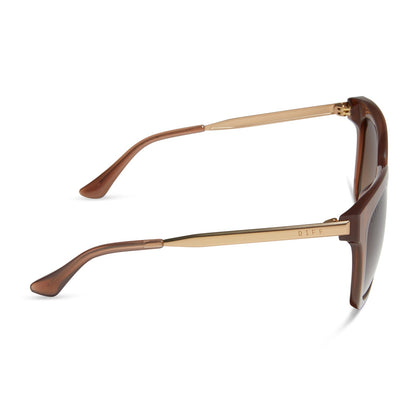 diff eyewear bella oversized square sunglasses with a macchiato brown frame and brown gradient polarized lenses side view