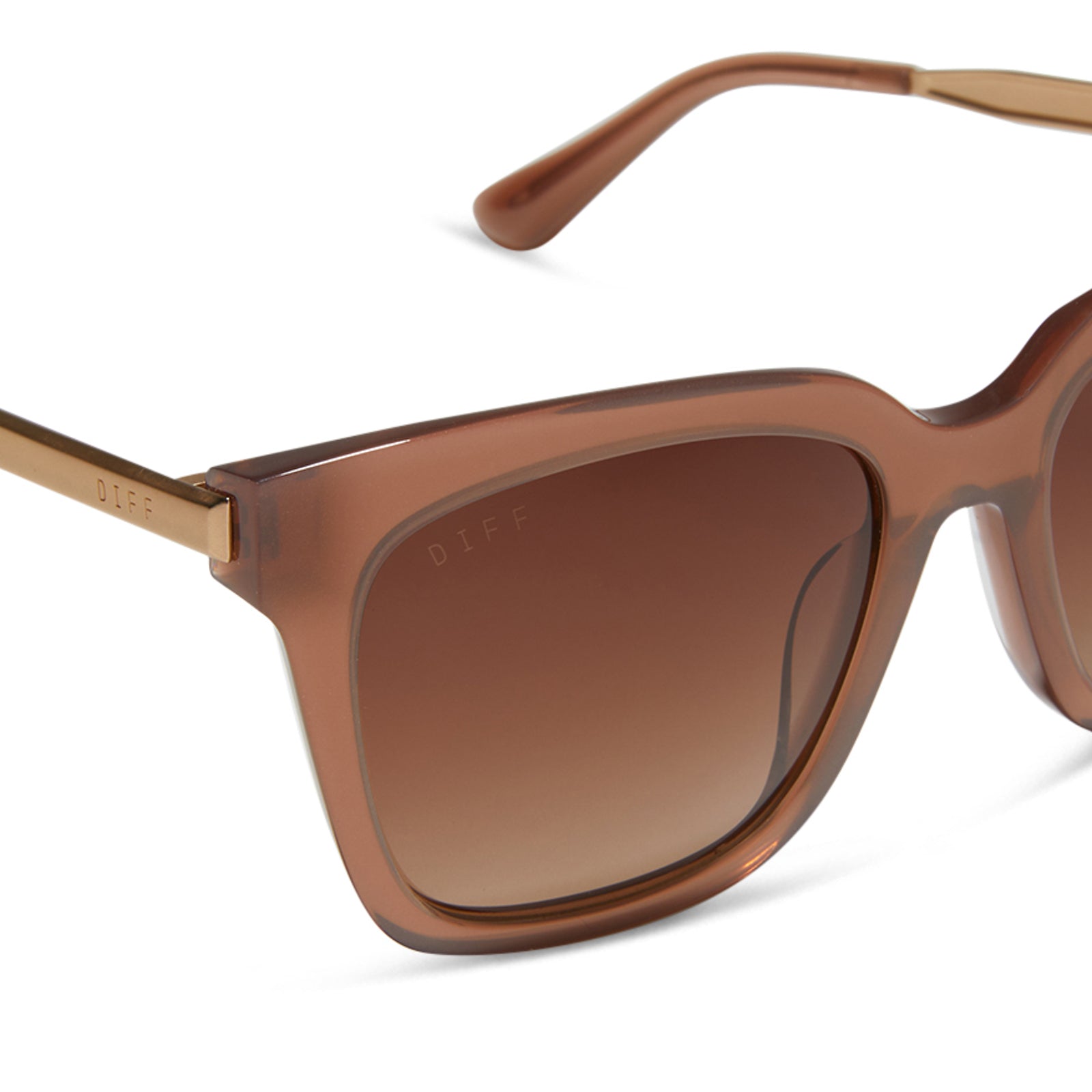 diff eyewear bella oversized square sunglasses with a macchiato brown frame and brown gradient polarized lenses detailed view