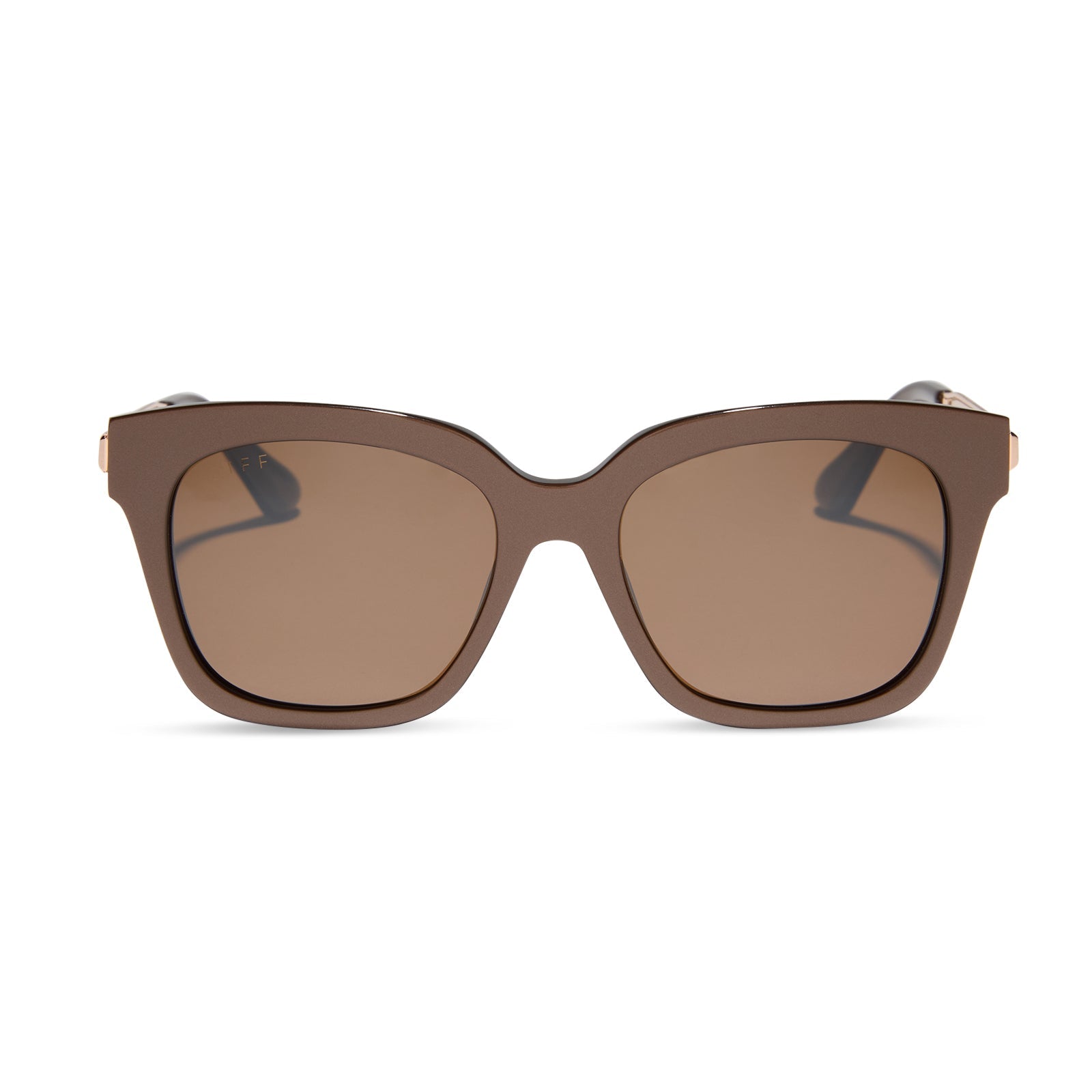 diff eyewear featuring the bella square sunglasses with a moscow mule brown opalescent frame and brown w/ gold flash lenses front view