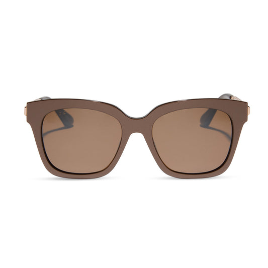 diff eyewear featuring the bella square sunglasses with a moscow mule brown opalescent frame and brown w/ gold flash lenses front view