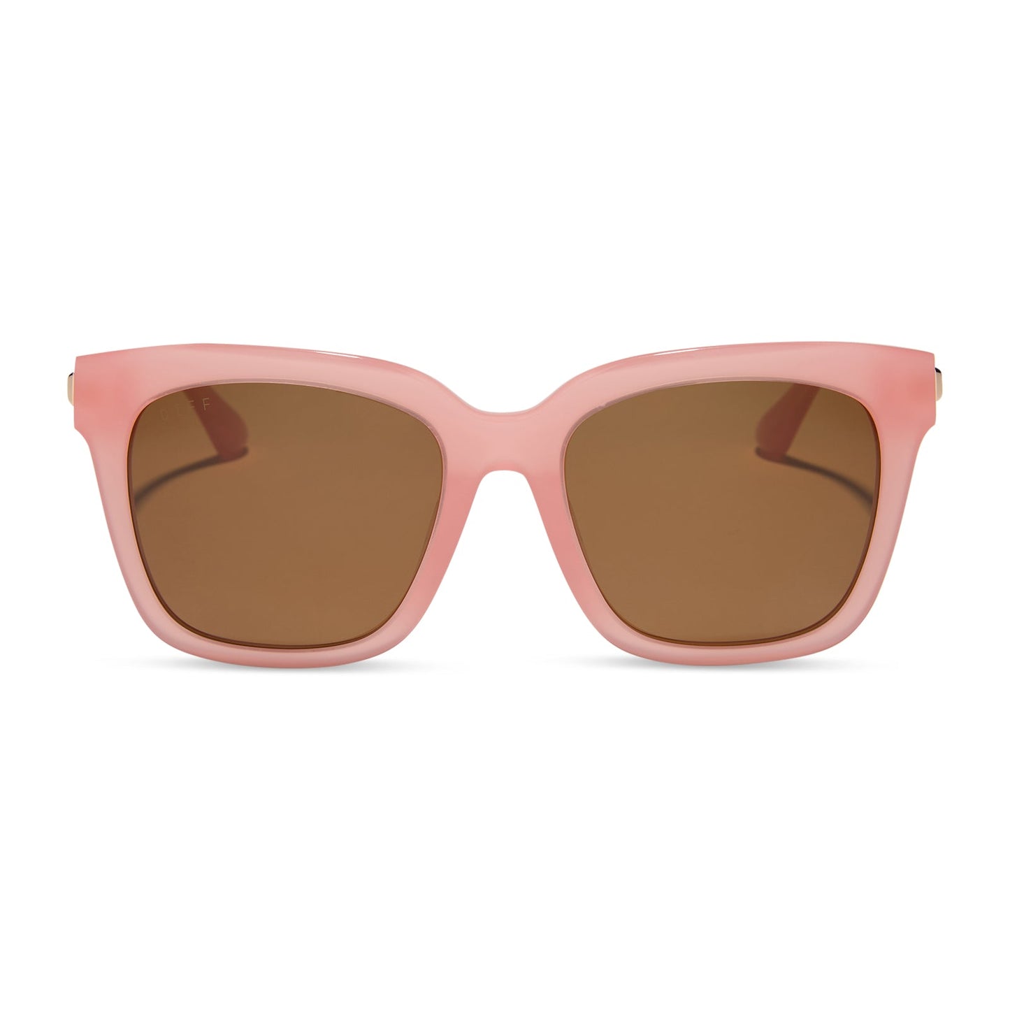 diff eyewear featuring the bella square sunglasses with a peach frame and brown polarized lenses front view