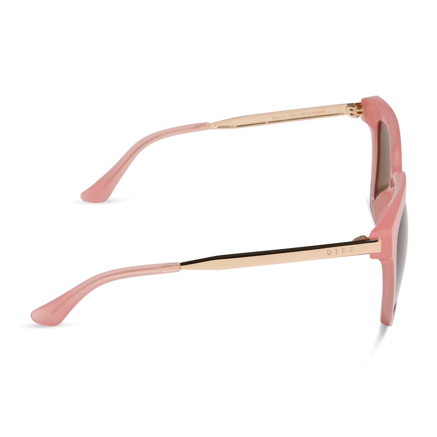 diff eyewear featuring the bella square sunglasses with a peach frame and brown polarized lenses side view