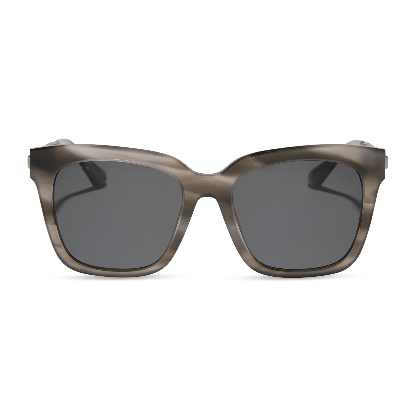 diff eyewear featuring the bella square sunglasses with a smoke marble frame and grey polarized lenses front view