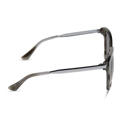diff eyewear featuring the bella square sunglasses with a smoke marble frame and grey polarized lenses side view