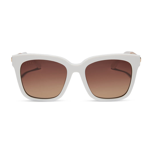 diff eyewear featuring the bella square sunglasses with a snowbound white frame and brown gradient lenses front view