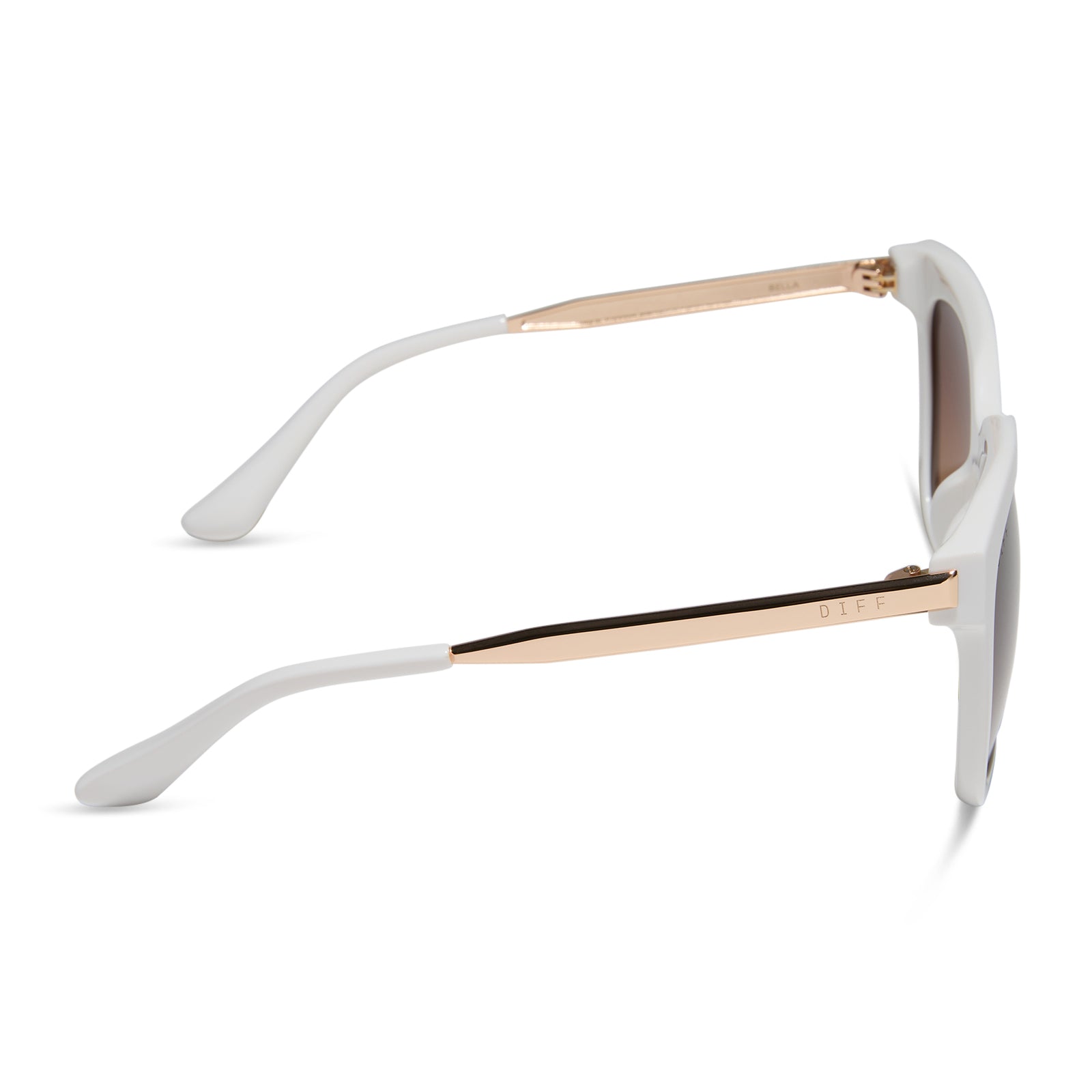 diff eyewear featuring the bella square sunglasses with a snowbound white frame and brown gradient lenses side view