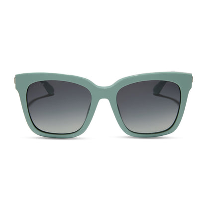 diff eyewear featuring the bella square sunglasses with a steel teal frame and grey gradient lenses front view