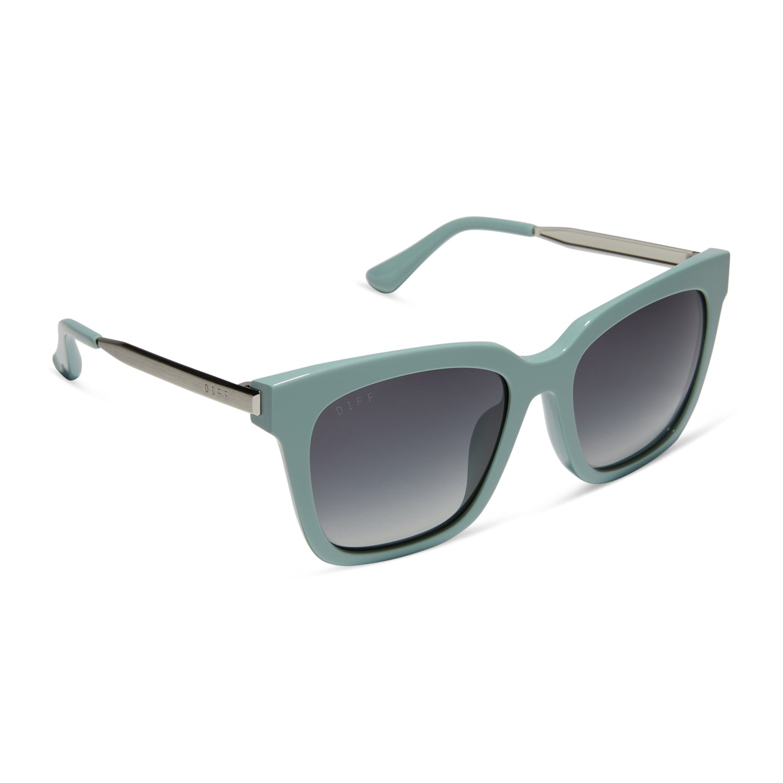 diff eyewear featuring the bella square sunglasses with a steel teal frame and grey gradient lenses angled view