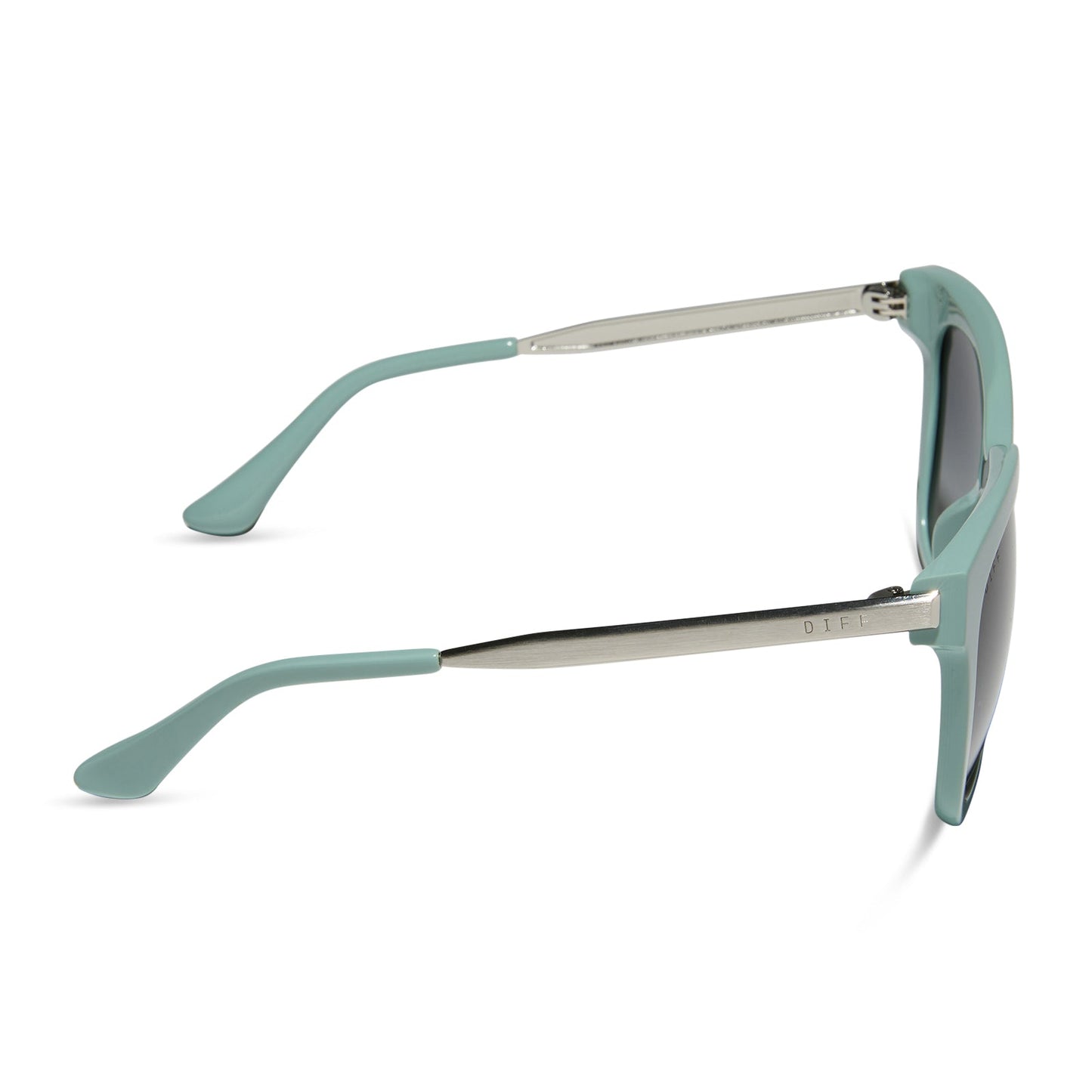 diff eyewear featuring the bella square sunglasses with a steel teal frame and grey gradient lenses side view