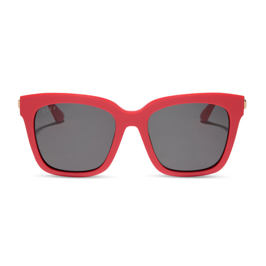 diff eyewear wholesale bella square sunglasses with a sunset red frame and grey lenses front view