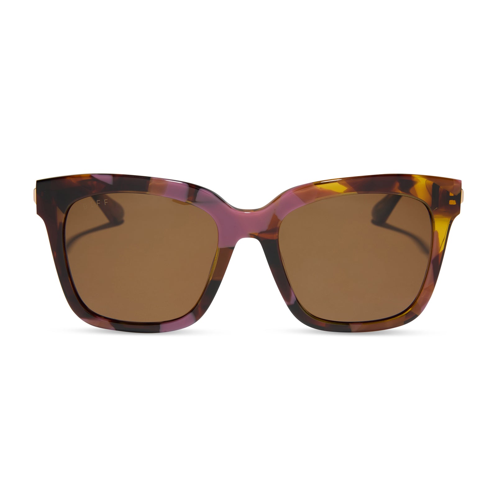 diff eyewear featuring the bella square sunglasses with a torino tortoise frame and brown polarized lenses front view