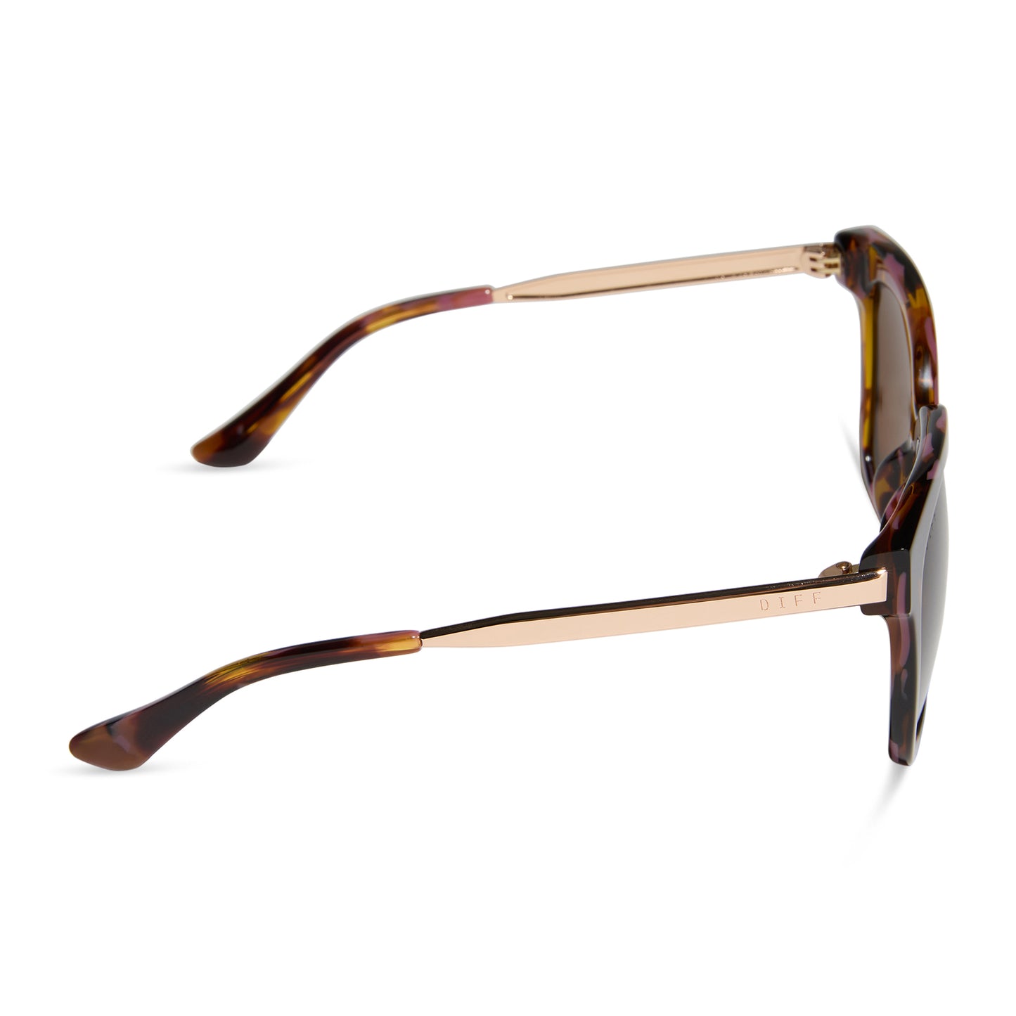 diff eyewear featuring the bella square sunglasses with a torino tortoise frame and brown polarized lenses side view