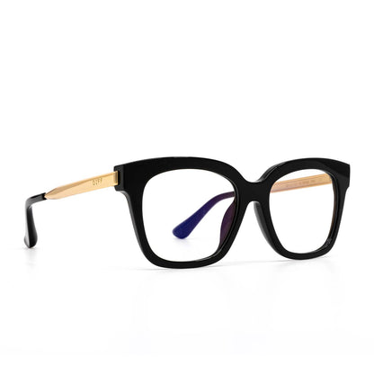 diff eyewear bella xs square glasses with a black acetate frame and prescription lenses angled view