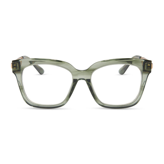 diff eyewear featuring the bella xs square prescription glasses with a cool matcha green frame front view