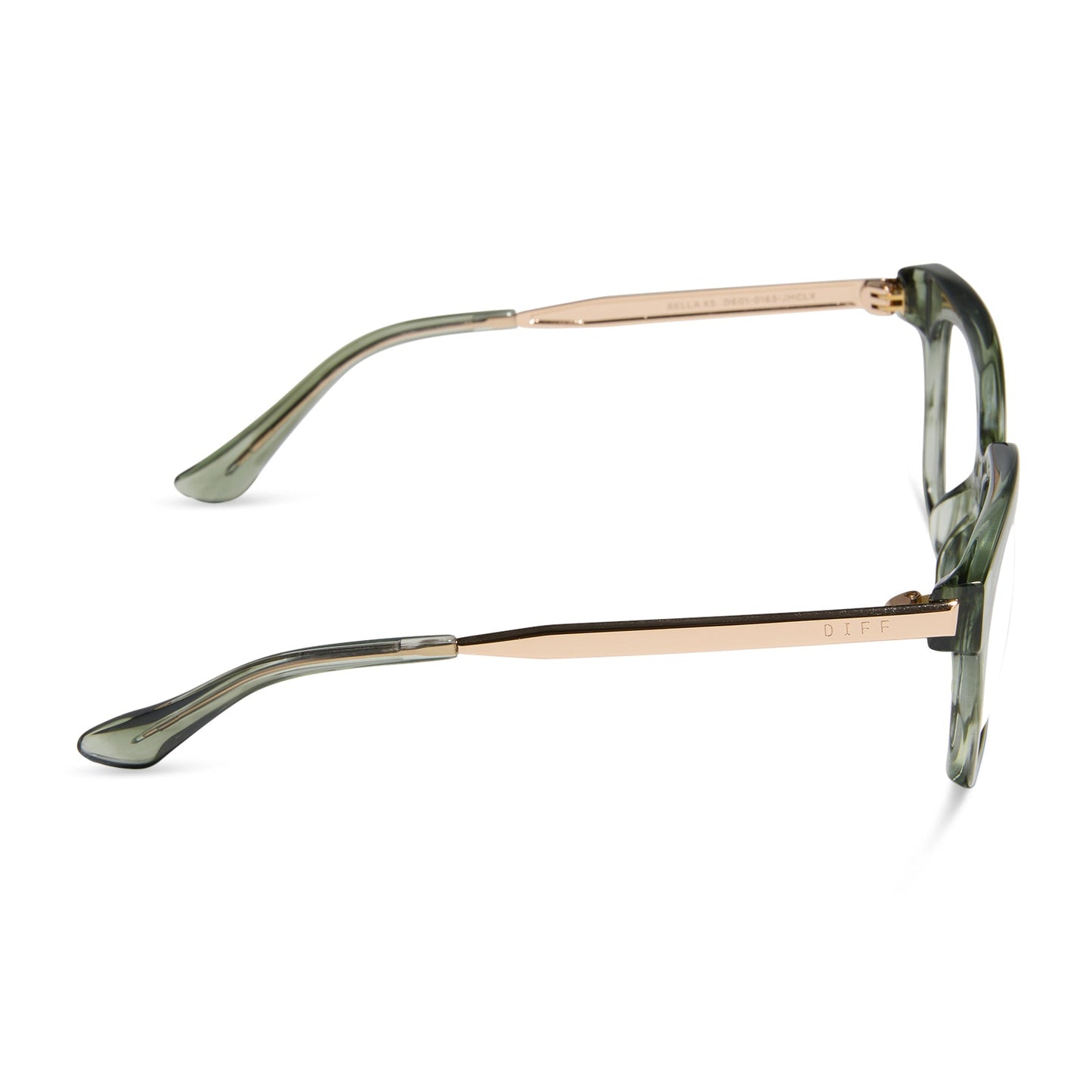 diff eyewear featuring the bella xs square prescription glasses with a cool matcha green frame side view