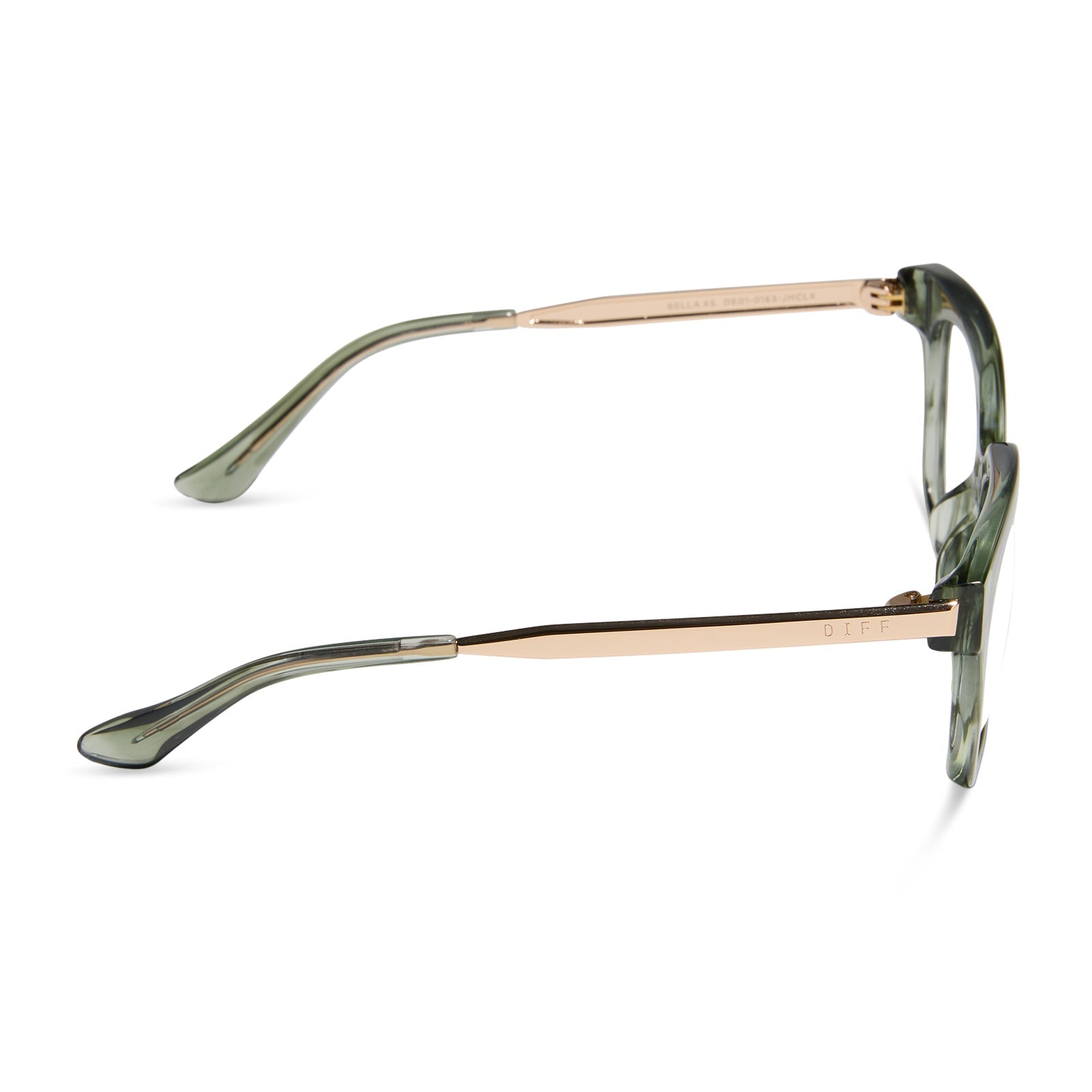 diff eyewear featuring the bella xs square prescription glasses with a cool matcha green frame side view